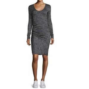 Rag Bone Jean Grey Heathered Ruched Long Sleeve Knit Body Con Dress Sz L Casual‎